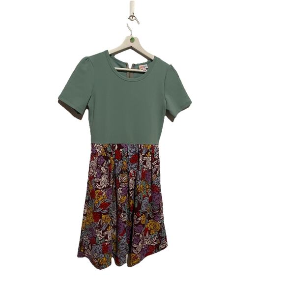 LulaRoe Small Amelia Dress Blue Top, Floral Print Bottom - Picture 1 of 6